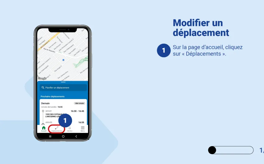 Sur la page d'accueil, cliquez sur Déplacements