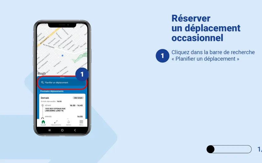 Cliquez dans la barre de recherche Planifier un déplacement 