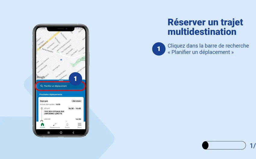 Cliquez dans la barre de recherche « Planifier un déplacement » 
