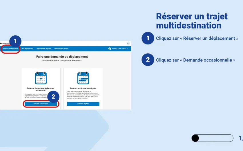Cliquez sur « Réserver un déplacement ». Cliquez sur « Demande occasionnelle »