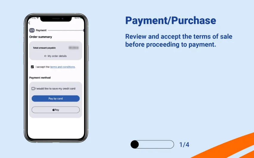 Review and accept the terms of sale before proceeding to payment.