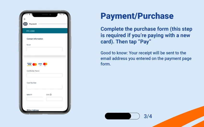 Complete the purchase form (this step is required if you're paying with a new card). Then tap "Pay..
