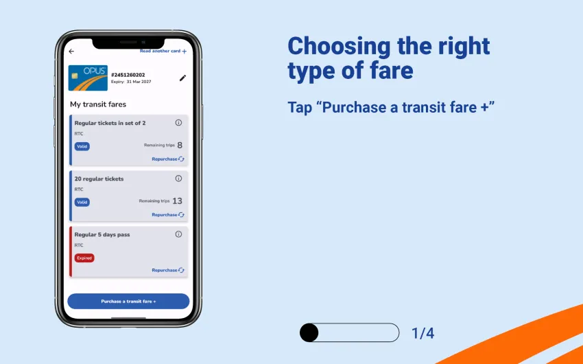 Tap "Purchase a transit fare +"